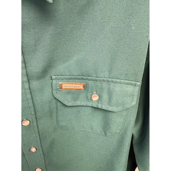 Remington Mens XXL Forest Green Twill Work Shirt Corduroy Collar Made in USA - Picture 3 of 4